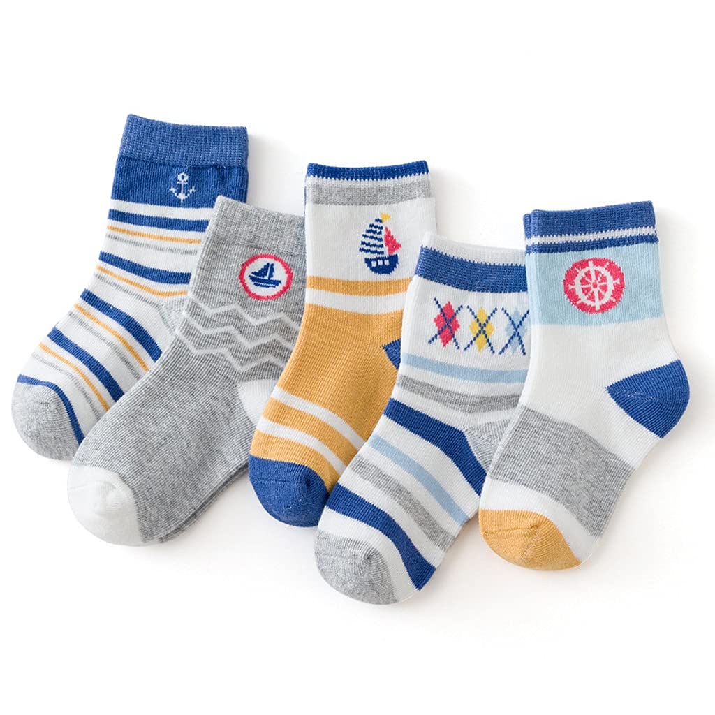 5 Pairs Soft Cotton Kids Socks for Boys & Girls (1-12 Years) - Cute Cartoon Design, Warm Winter Socks Set - Perfect for School, Play & Cold Weather (Size X-Large)