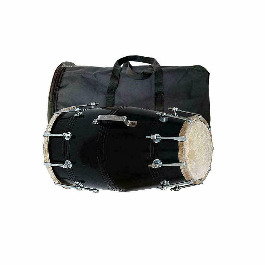 Professional Black Mango Wood Dholak Drum - Bolt-Tuned Spanner with Padded Bag | Chopra Make | Perfect for Indian Classical Music, Wedding Celebrations & Cultural Performances