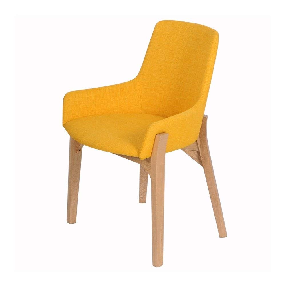 Ergonomic Solid Wood Visitor Chair with Backrest - Cotton Linen Fabric Lounge Chair for Home, Living Room, Bedroom - Perfect for Relaxation, Coffee Time & Guest Seating (Yellow)