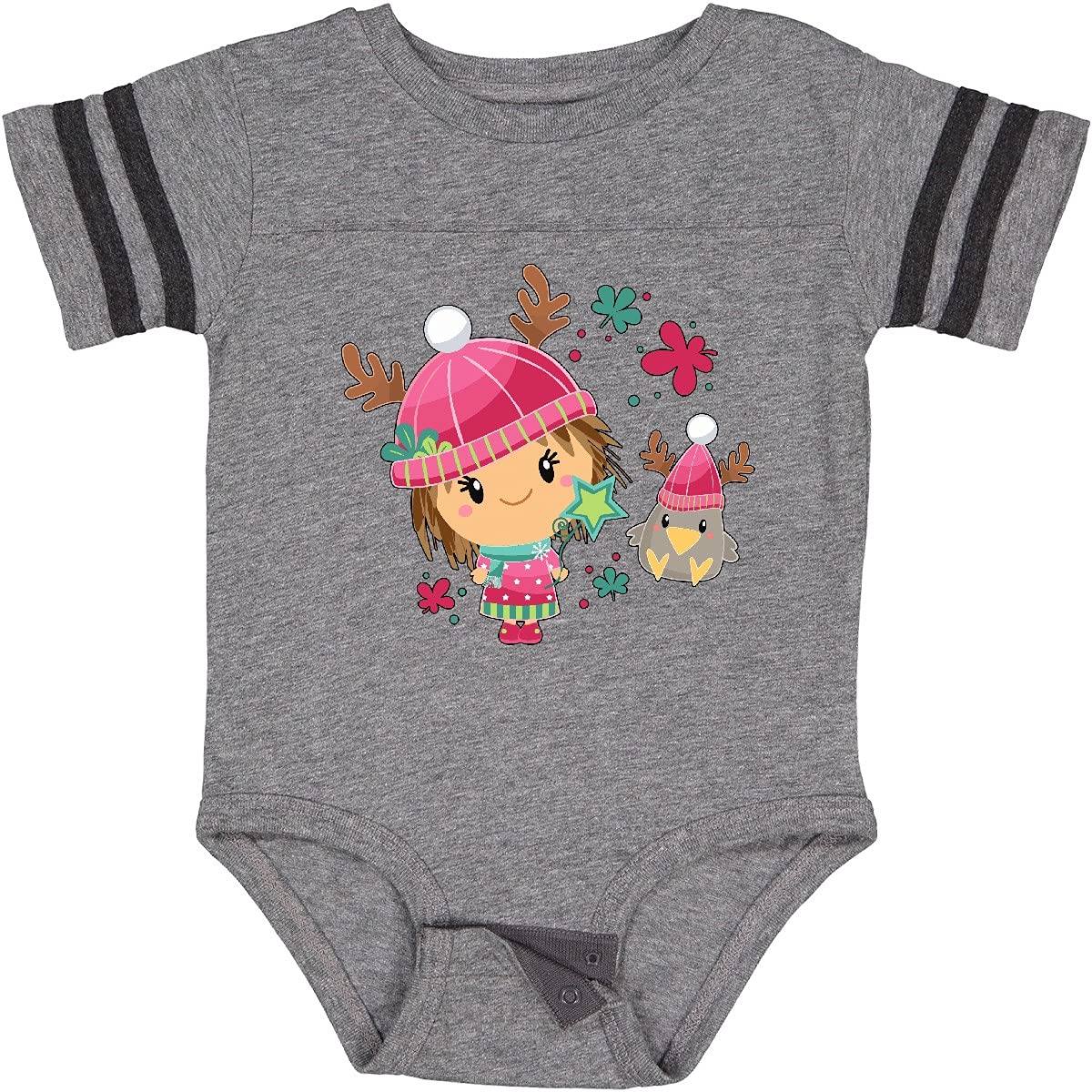 Inktastic Cute Winter Christmas Girl and Crow in Hats Baby Bodysuit - Adorable Holiday Outfit for Infants & Toddlers - Perfect for Christmas Photos, Family Gatherings & Festive Celebrations