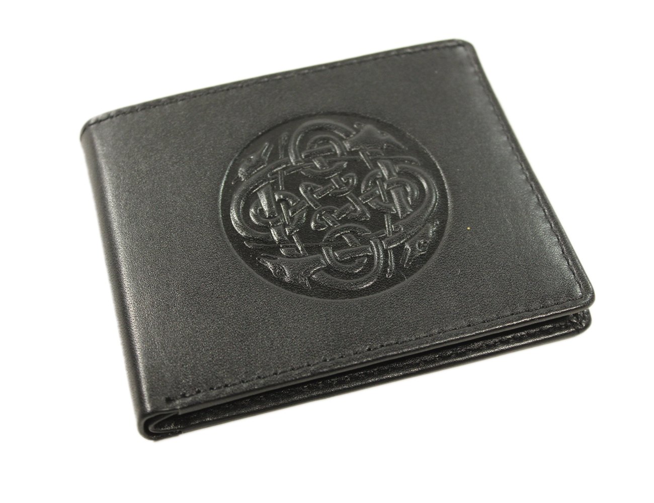 Authentic Irish Leather Wallet - Black Celtic Wolf Hound Design Handmade in Ireland | Premium Men's & Women's Gift for Travel, Business & Everyday Use