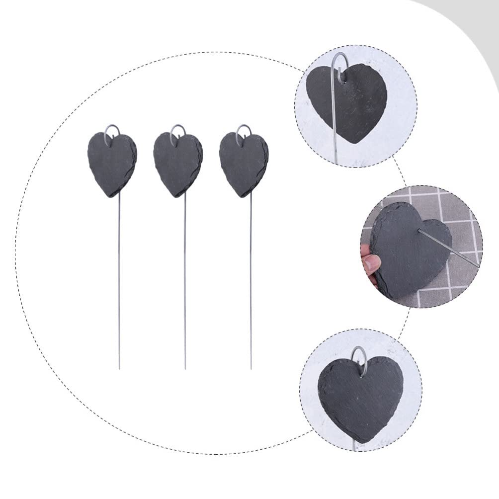 GANAZONO Reusable Slate Garden Labels - Heart Shaped Chalkboard Plant Markers for Outdoor Plants, Herbs & Vegetables (3 Pack, 10cm) - Perfect for Nursery, Vegetable Patch & Flower Garden Organization