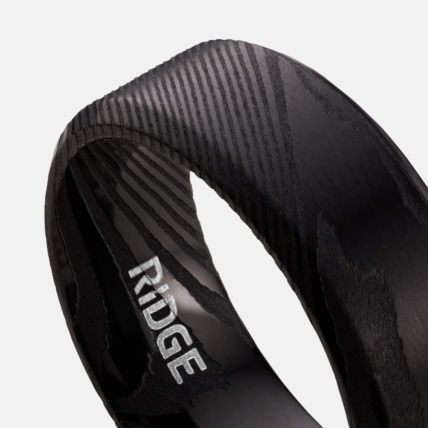 Ridge 8mm Beveled Black Damascus Ring Set for Men - Stylish Wedding Band & Fashion Statement Jewelry - Perfect for Engagements, Anniversaries and Everyday Wear
