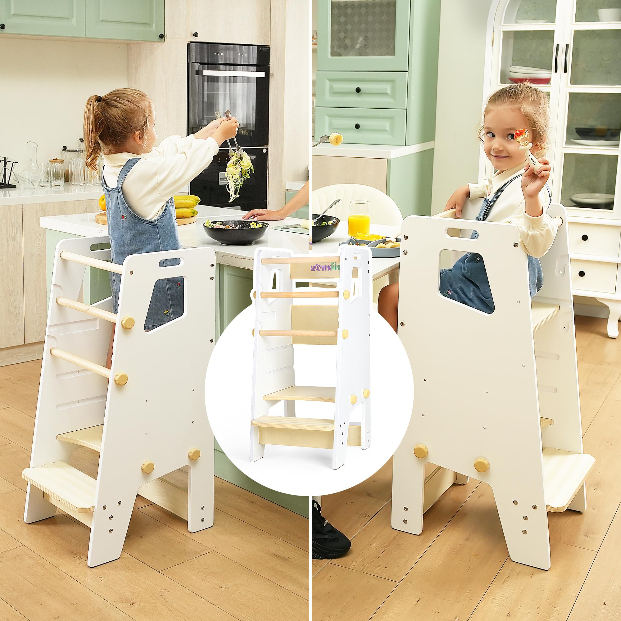 GroowingMind® Adjustable Montessori Toddler Tower - Safe Kitchen Step Stool for Kids, Multi-Use Learning Tower & Standing Helper - Perfect Toddler Chair for Cooking, Baking & Playtime Activities