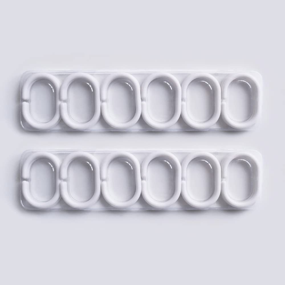 White Plastic Shower Curtain Hooks - 12 Pack Bathroom Curtain Rings for Rods, Windows & Drapes - Durable Waterproof Hangers for Shower, Bath, Home Decor