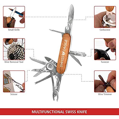 Swiss Eagle Premium Multi-Tool Pocket Knife for Men - 30-in-1 Stainless Steel Survival Tool with Pliers, Screwdrivers & Bottle Opener - Perfect for Camping, Hiking, Outdoor Adventures & Everyday Carry (EDC)