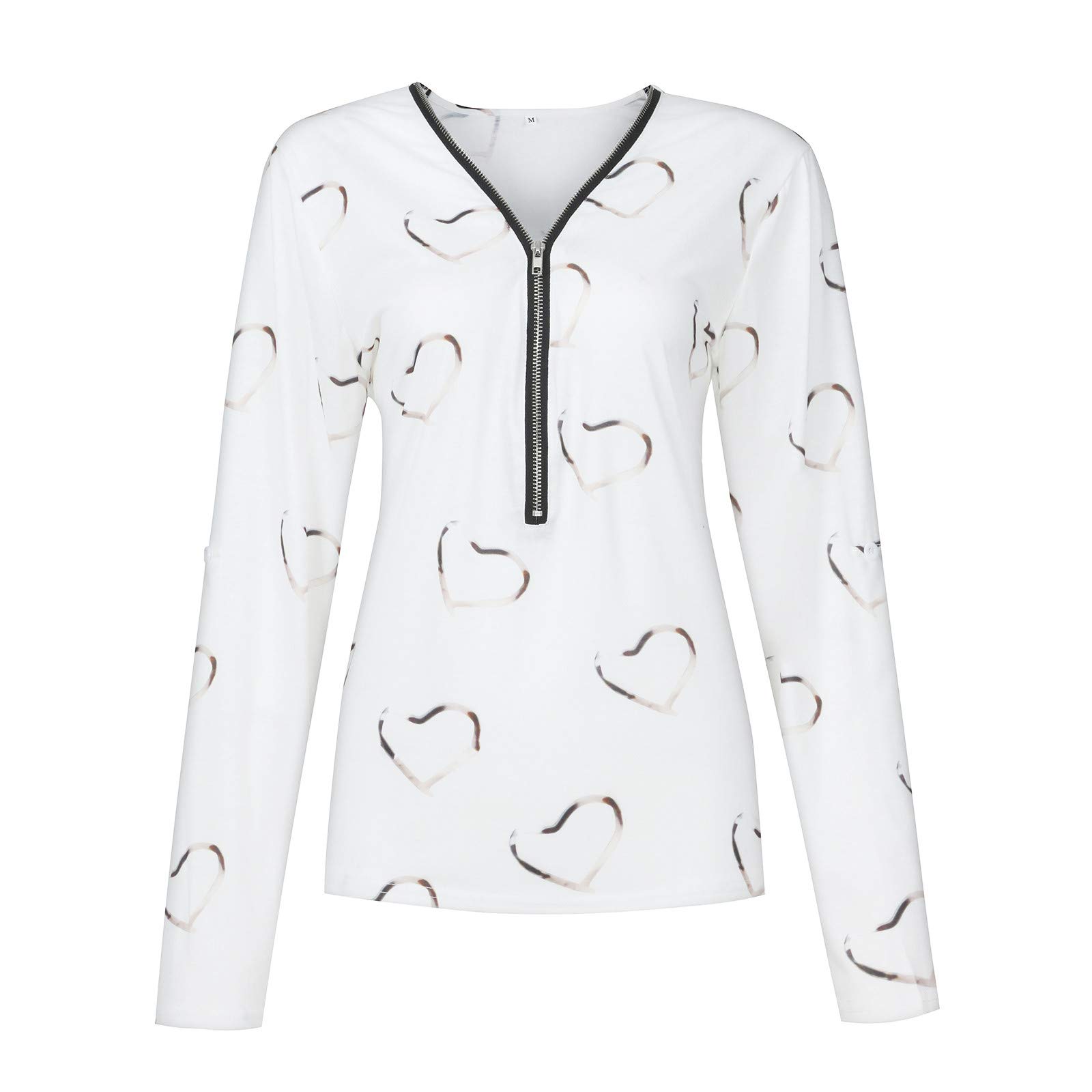 VOWUA Women's Long & Short Sleeve V-Neck Lace Blouse with Heart Print - Casual Tunic Tops for Spring | Perfect for Office Wear, Date Nights & Casual Outings