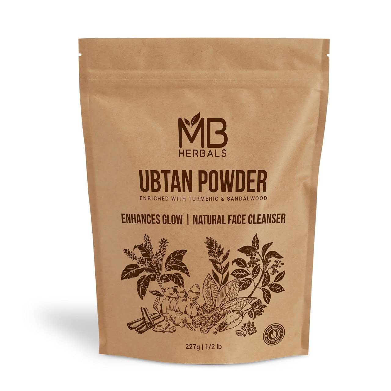 MB Herbals Ubtan Powder 8 oz (0.5 lb) with Sandalwood, Turmeric, Kachur Sugandhi, Chickpeas & Barley - Natural Face & Body Scrub for Glowing Skin | Exfoliating, Brightening & Detoxifying Treatment for Daily Skincare Routine