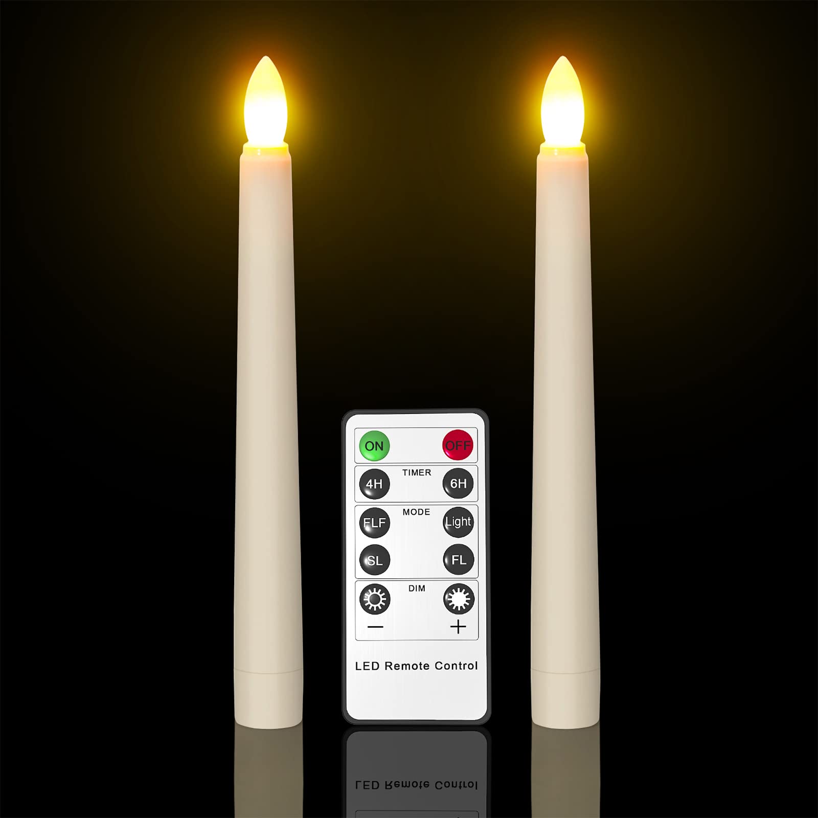 Ymenow LED Taper Candles with Remote Timer - 2 Pack Battery Operated Flameless Flickering Ivory Candlesticks for Windows, Home Decor, Wedding, Party, Christmas - Warm White Light for Cozy Ambience