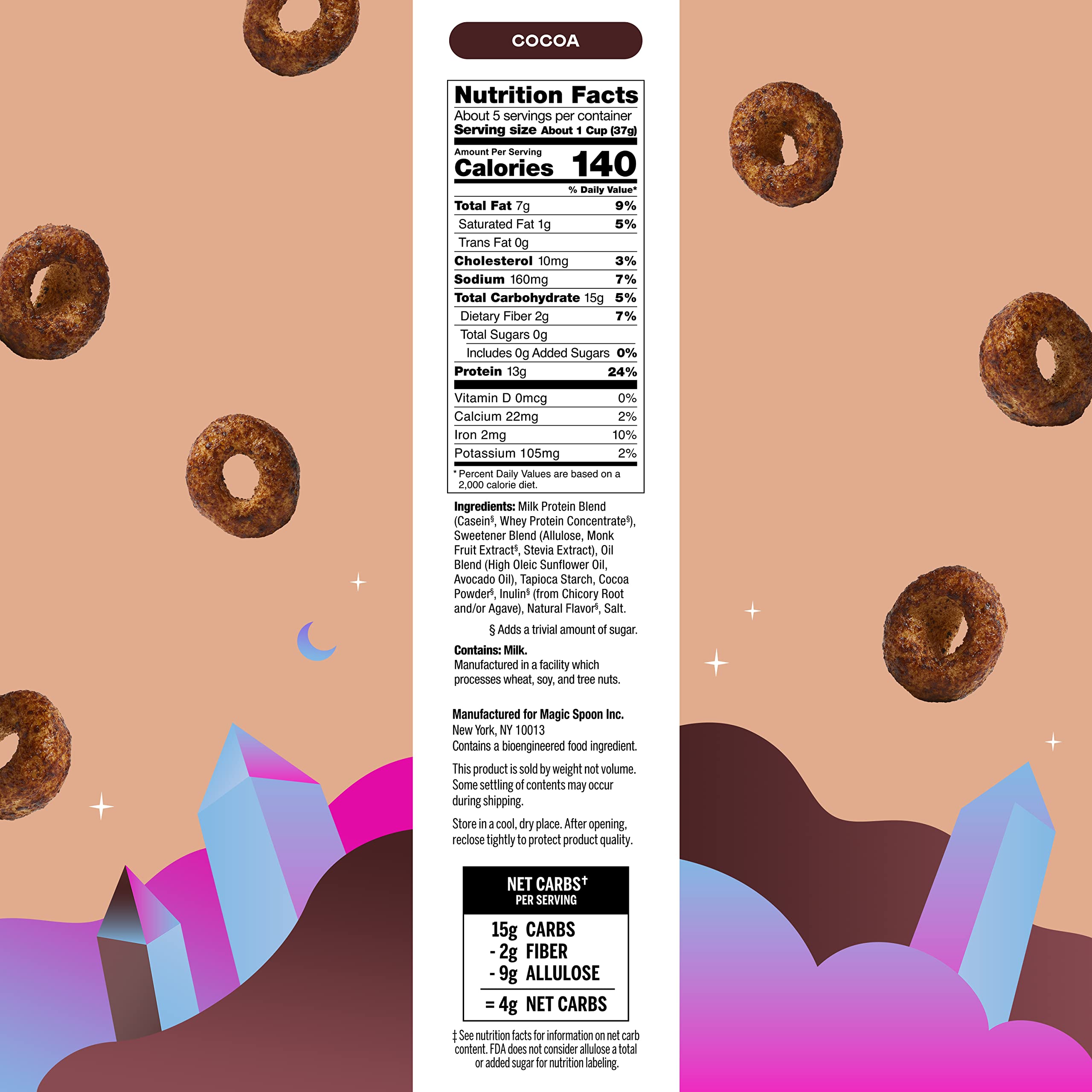 Magic Spoon Cocoa Cereal 4-Pack with Spoon - Keto Friendly, Low Carb, Gluten Free, Grain Free, High Protein, Zero Sugar Breakfast Cereal - Perfect for Healthy Morning Meals & Snacks