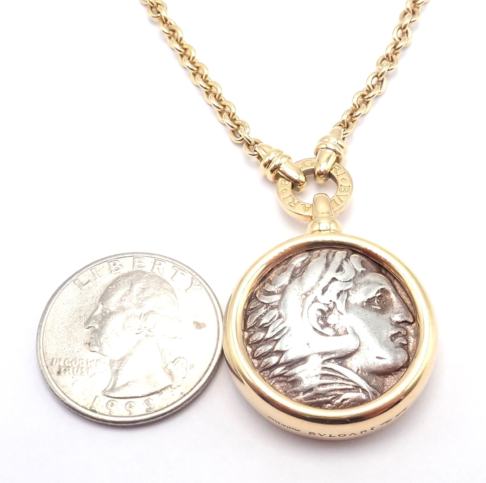 Authentic Bvlgari 18k Yellow Gold Antique Coin Monete 38