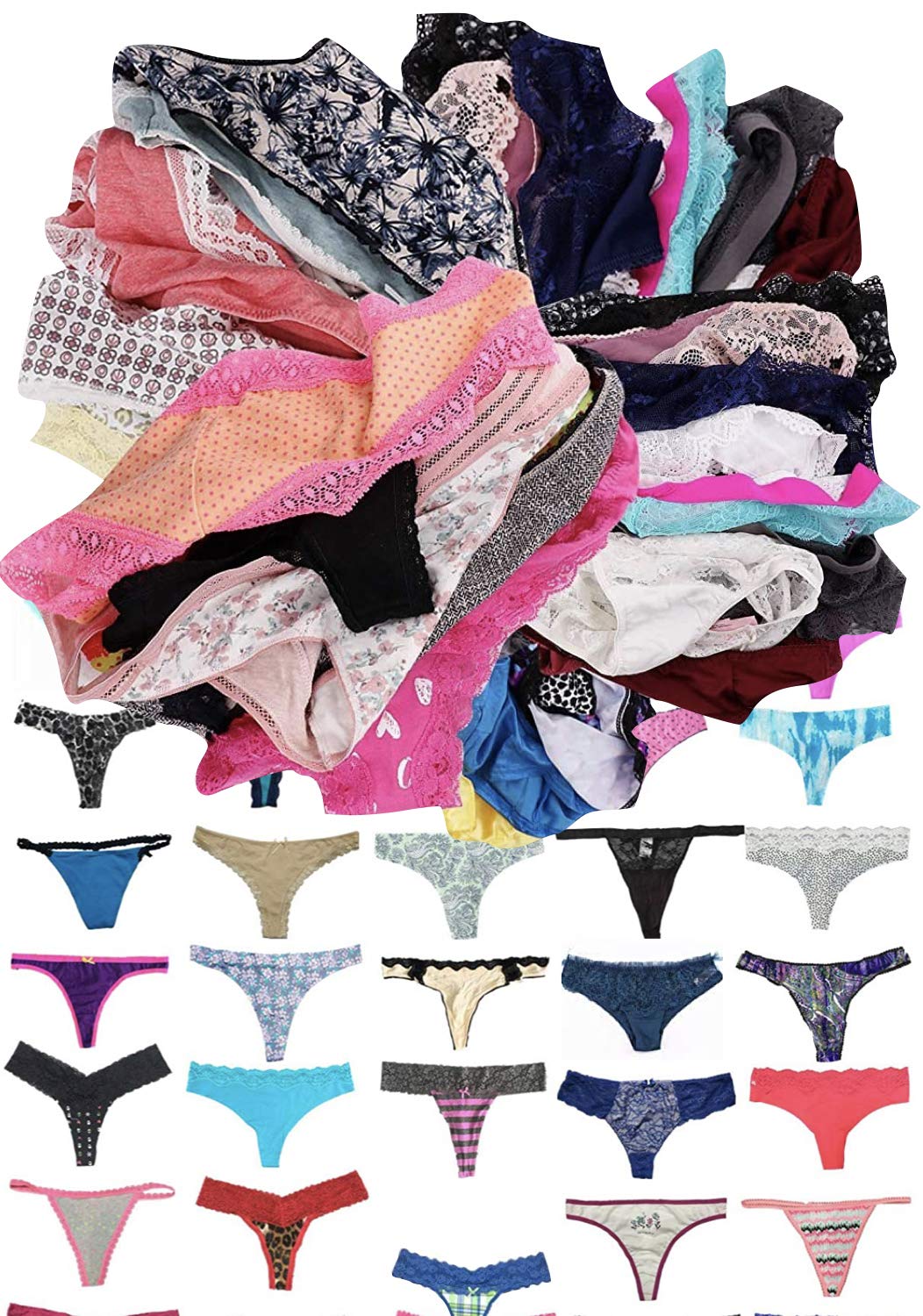 ToBeInStyle Women's Pack of 6 or 12 Assorted Print Panties - Bikini, Brief & Thong Underwear Set | Soft Cotton Underwear for Everyday Wear, Workout & Travel