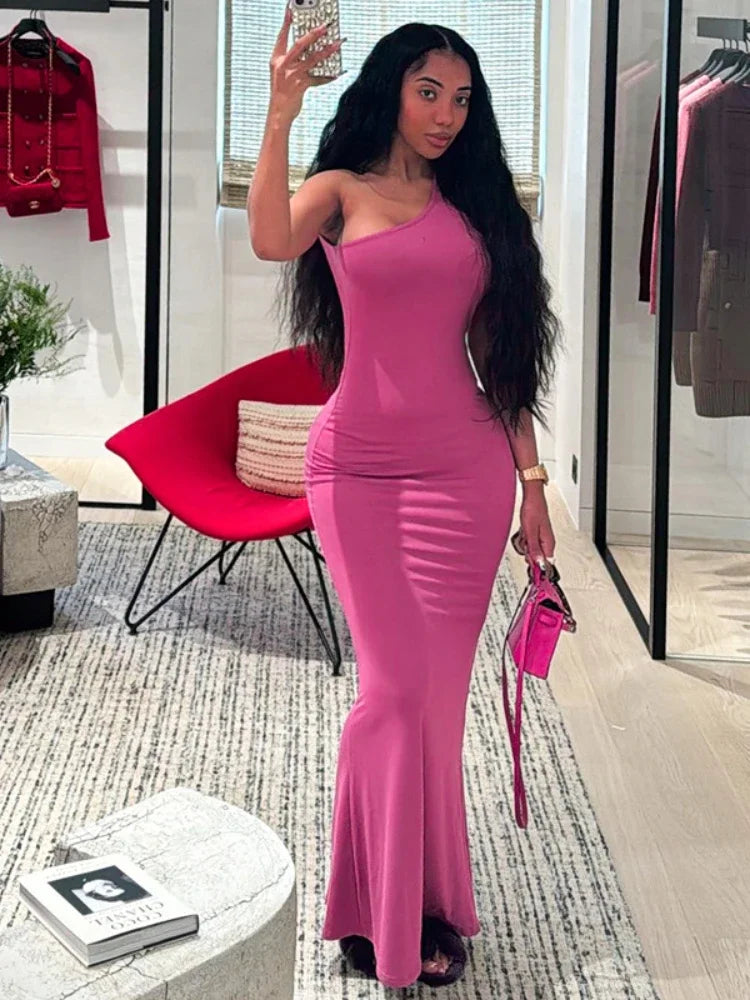 Elegant Asymmetric One Shoulder Backless Fishtail Long Dress for Women - Sexy Summer Club Wear, Evening Gown, Prom Dress, Party Outfit - Perfect for Nightclubs, Weddings & Special Occasions