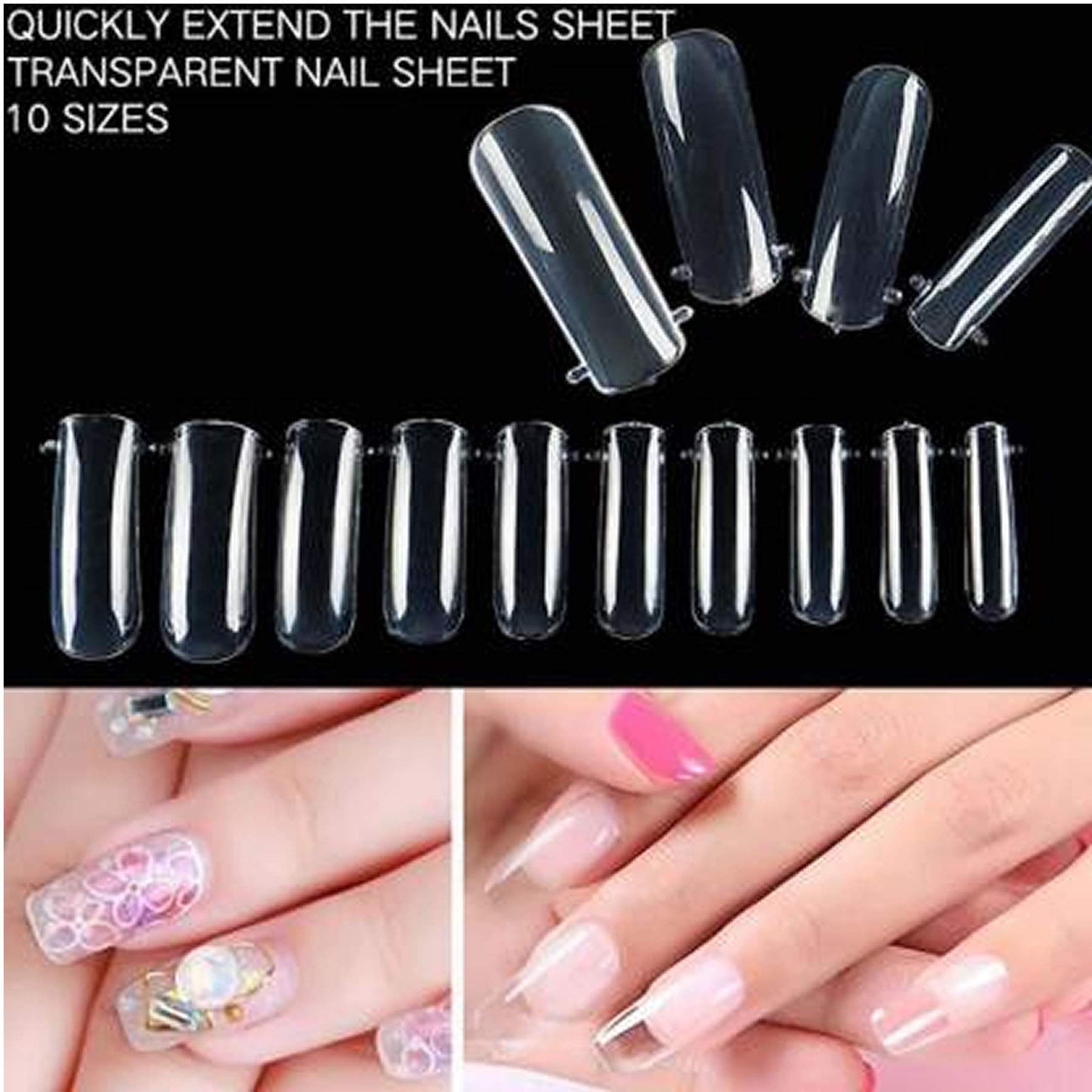 SellRider 100pcs Clear Silicone Finger Nail Tips with 3 Sheets Nail Tab Stickers - DIY Nail Art, Manicure & False Nail Extension for Salon & Home Use