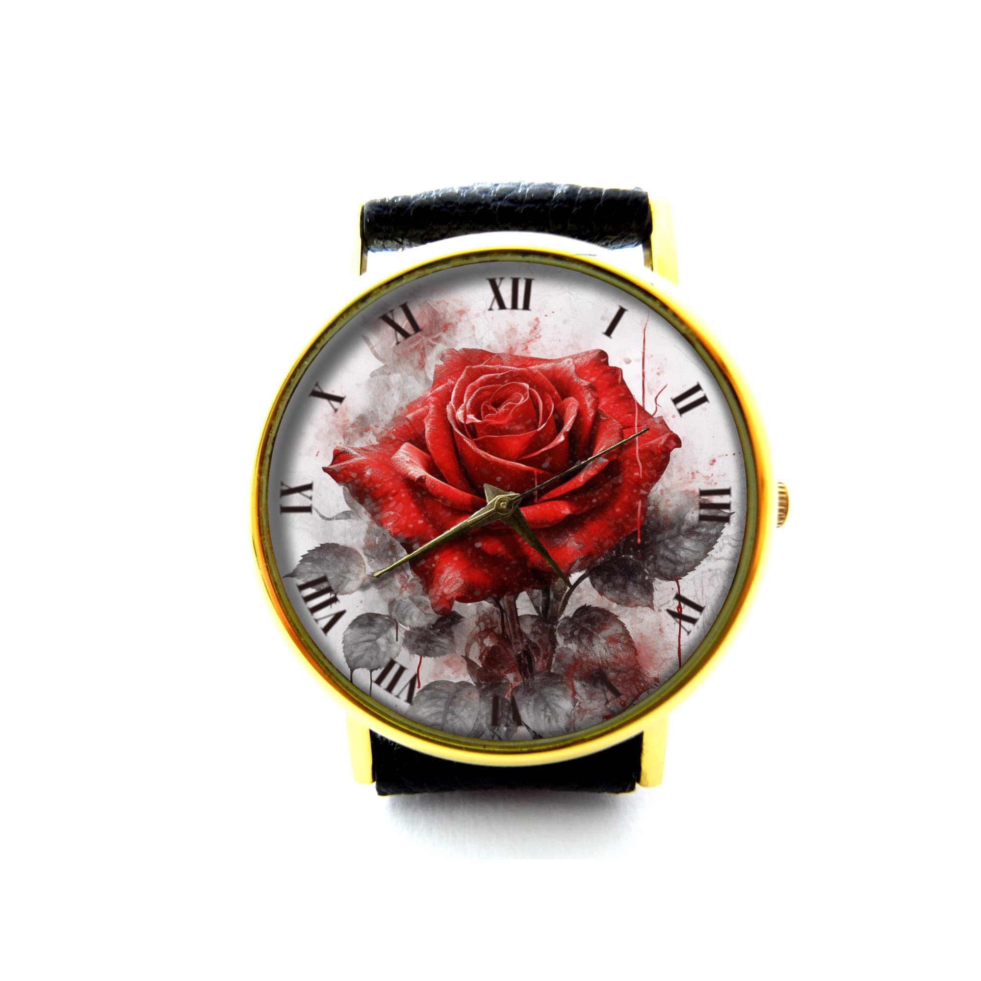 Vintage Red Rose Leather Watch for Women & Men - Floral Unisex Timepiece with Vintage Flower Design - Perfect for Casual Wear, Date Nights & Special Occasions