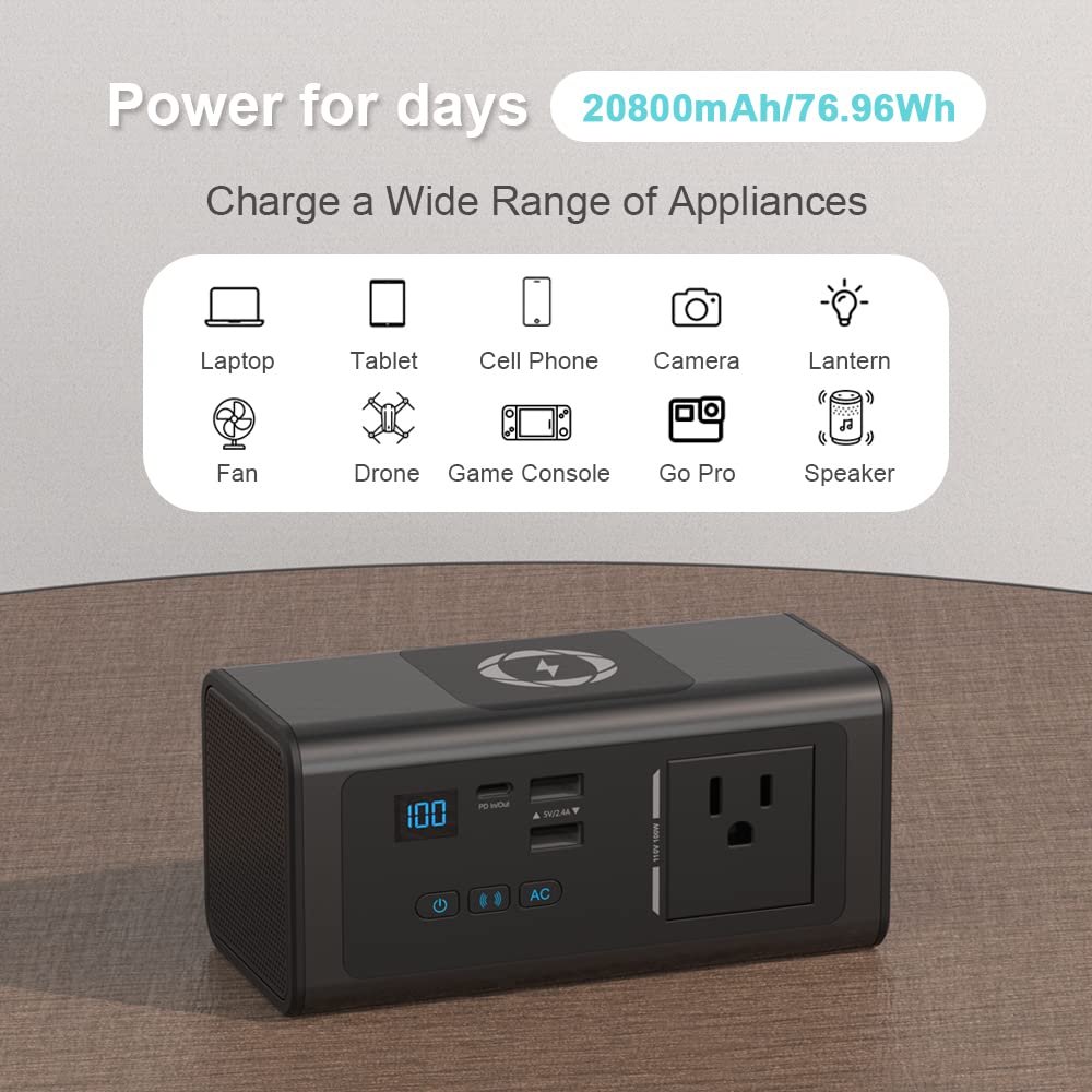 XWIN AC 100W 76.96Wh Portable Laptop Power Bank with USB-C PD 60W & 10W Wireless Charging - External Battery Pack for MacBook, HP, Dell, iPad, Tablet, iPhone, Samsung Galaxy - Perfect for Travel, Work & Emergency Power Backup