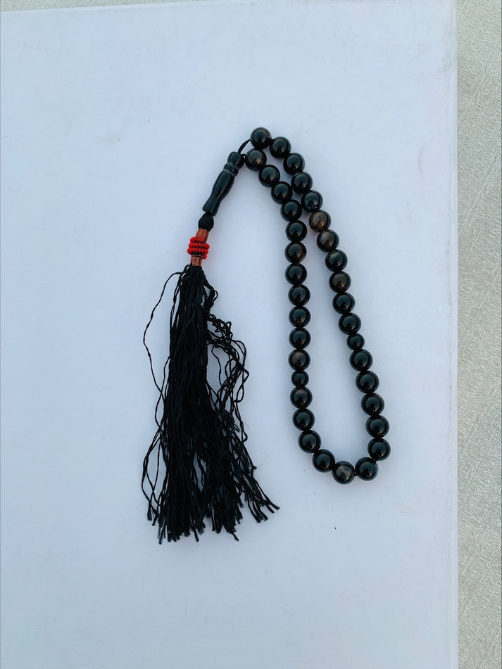 Premium Black Aqeeq Stone Tasbih Prayer Beads - Medium Size Islamic Rosary with 100 Counts | Perfect for Daily Dhikr, Meditation & Spiritual Healing