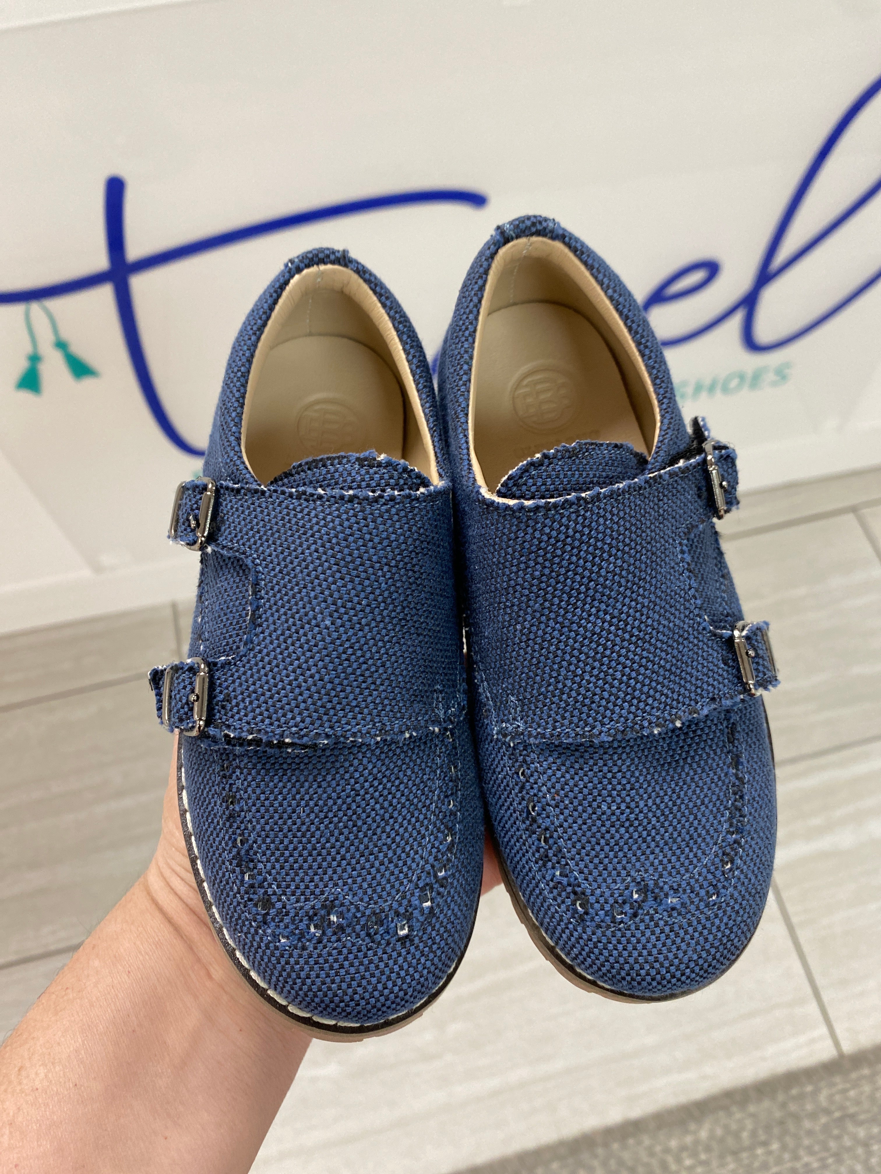 Premium Navy Blue Canvas Double Monk Strap Loafers for Men – Classic Comfort & Style for Business, Casual & Formal Occasions