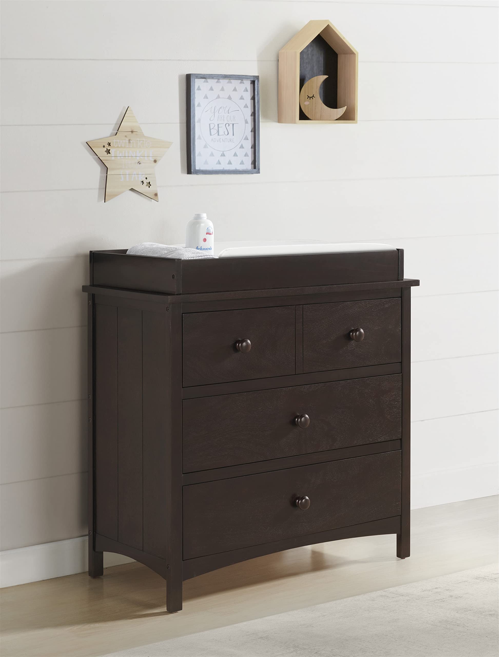 Oxford Baby Universal 3-Drawer Dresser, Espresso Brown - Nursery Storage Solution for Baby Clothes, Diapers & Toys | Solid Wood Dresser for Boys & Girls Rooms