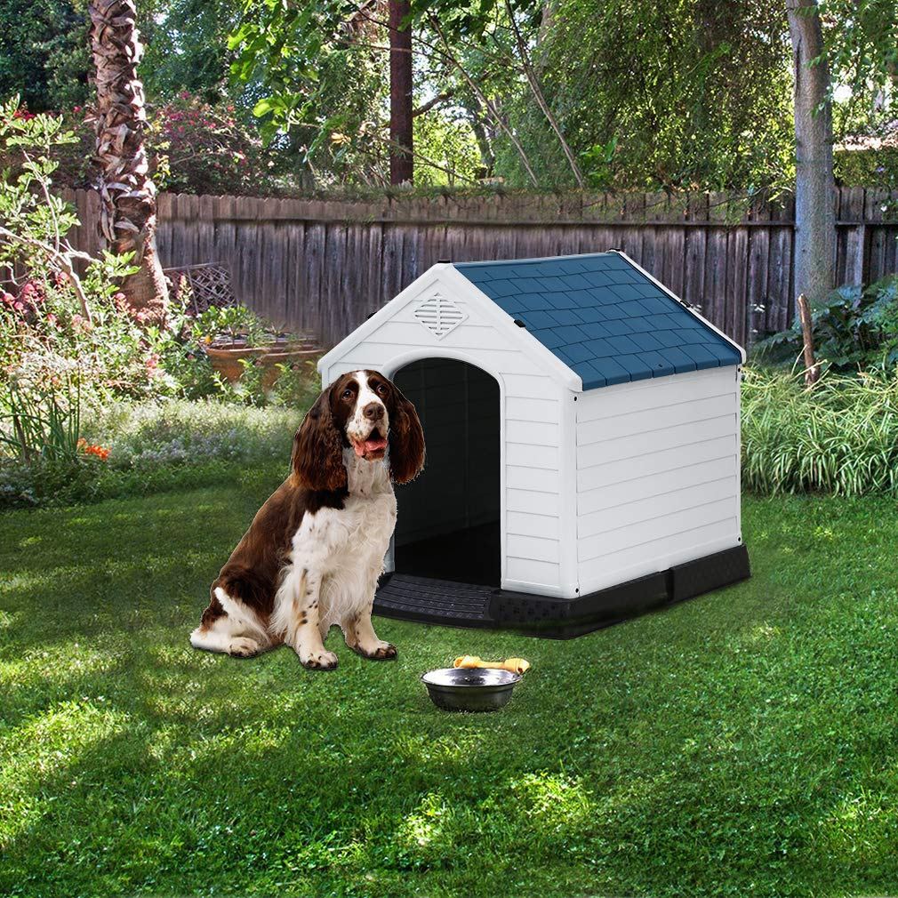 **BestPet Large Plastic Dog House - All-Weather, Durable & Ventilated for Small, Medium, Big Dogs - Elevated Floor & Base Support for Winter - Indoor/Outdoor Use (41