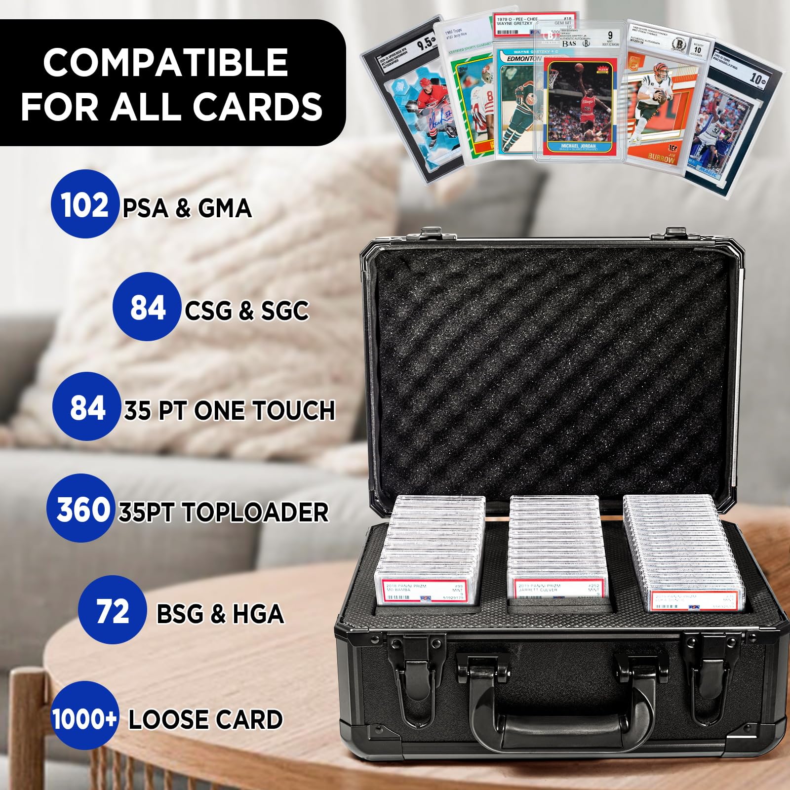 CollectHall Graded Card Storage Box - Aluminum Trading Card Display Case for PSA/BGS Slabs, Sports Card Protector with Secure Lock (Black) - Perfect for Collectors, Card Shows & Home Display
