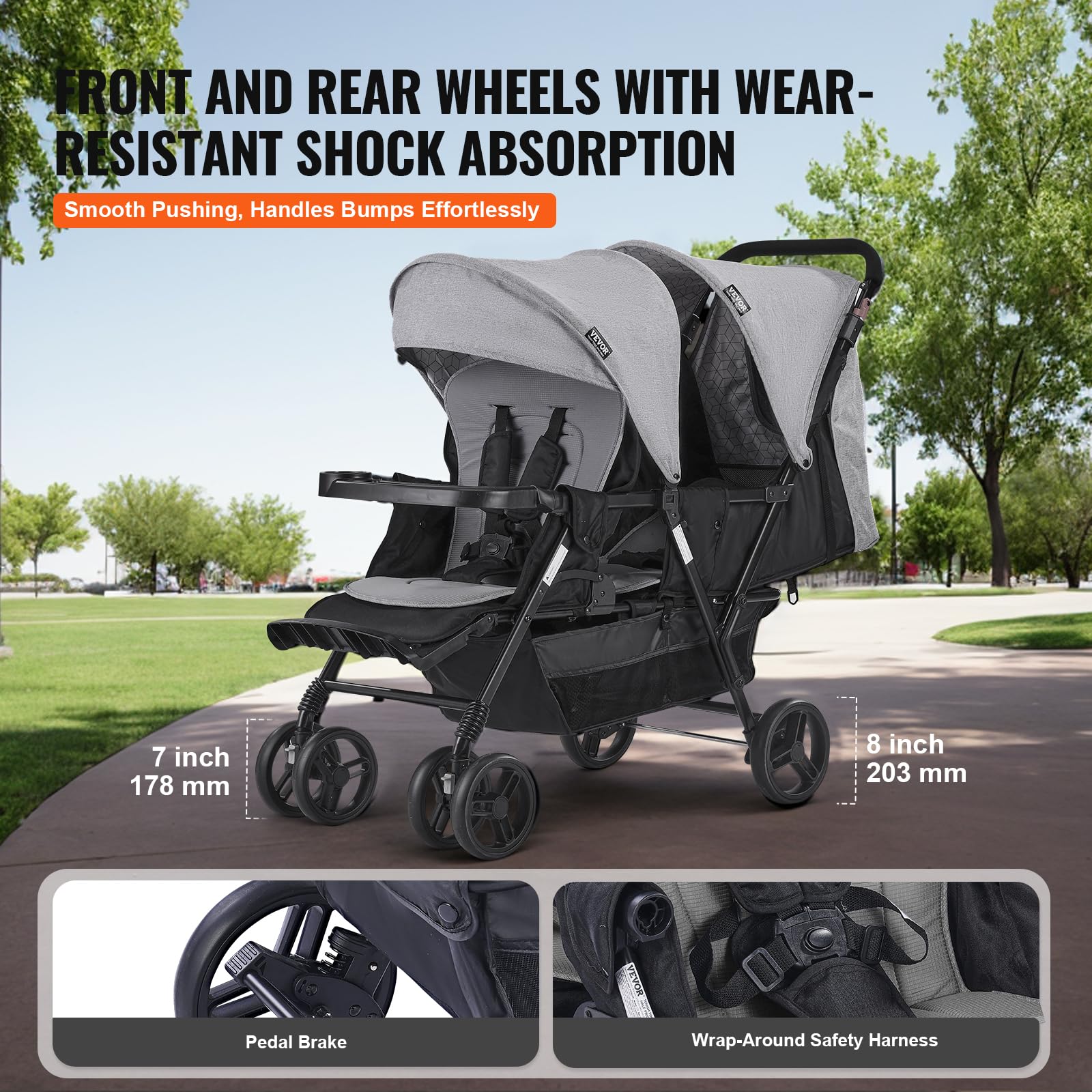 VEVOR Double Stroller for Toddlers - Lightweight Side by Side Baby Stroller with Adjustable Canopy & Storage Basket - Perfect for Twins, Siblings, or Daycare Use at Parks, Malls, and Outdoor Adventures