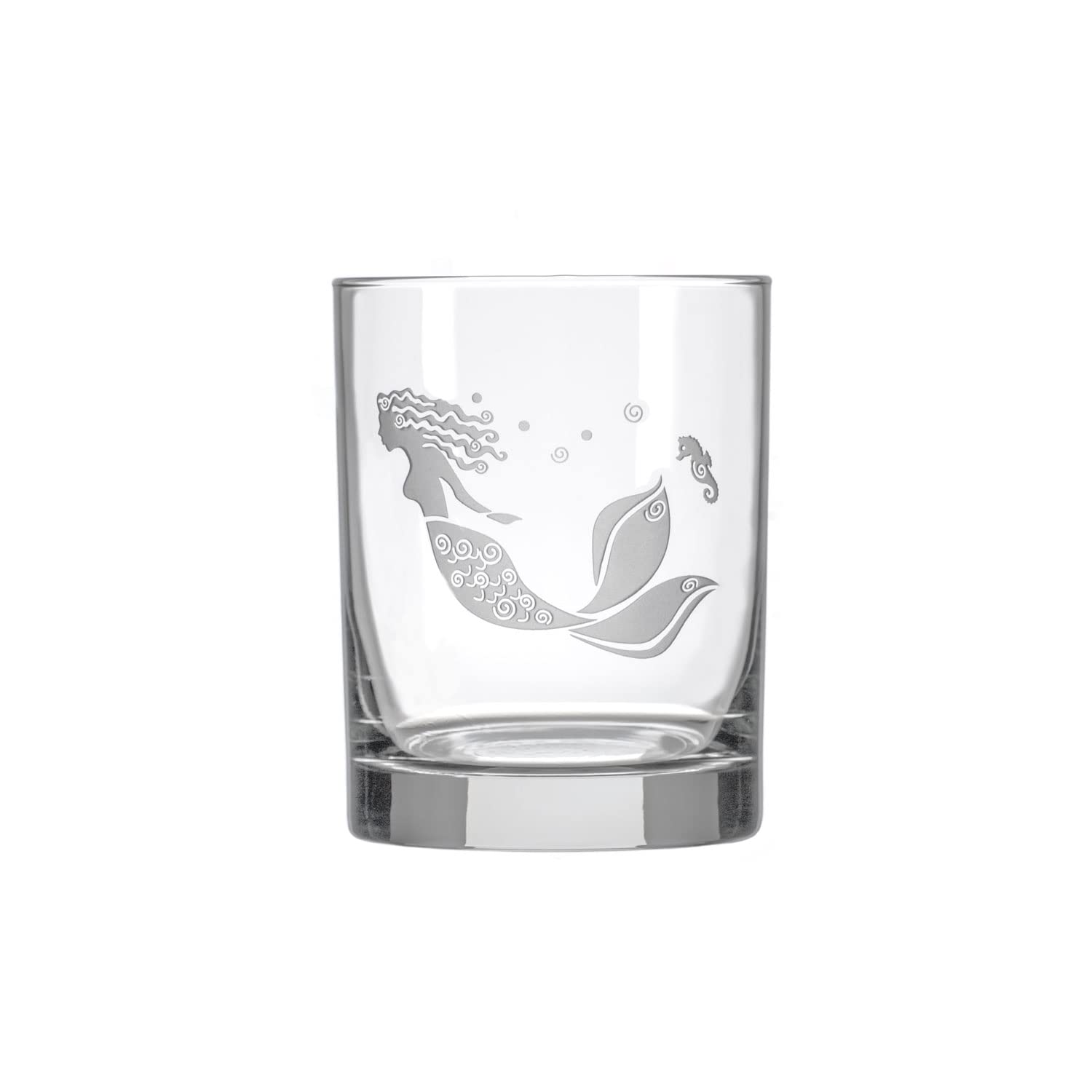 Premium Rolf Glass Mermaid Double Old Fashioned Whiskey Glasses Set of 4 - 13oz Lead-Free Etched Tumblers - Handcrafted in USA - Perfect for Bourbon, Scotch & Cocktail Parties