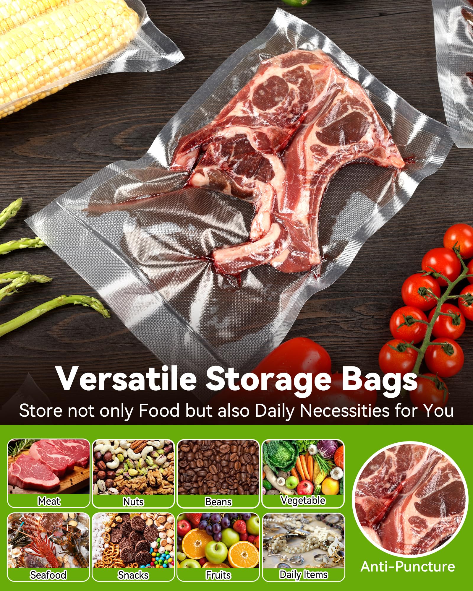 AENTGIU 300-Count BPA Free Vacuum Sealer Bags 8x12 Inch - Thick Commercial Grade Sous Vide Bags for Food Saver, Seal a Meal & All Vacuum Machines - Perfect for Meal Prep, Sous Vide Cooking & Long-Term Food Storage