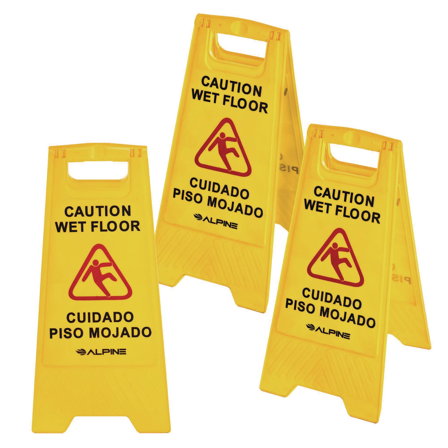 Alpine Industries Bilingual Caution Wet Floor Sign - 11.8 x 0.7 x 24.6 Inches, Yellow, 3-Pack - Ideal for Restaurants, Hotels & Public Spaces