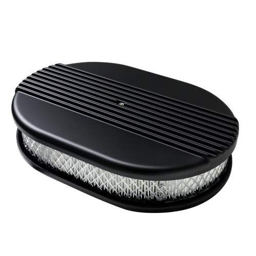 Billet Specialties Ribbed Black Aluminum Air Cleaner - Small Oval with Filter Element for 4BBL Carburetors | High-Performance Air Intake Upgrade for Classic & Muscle Cars