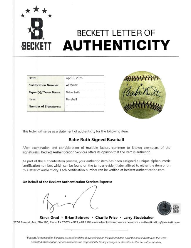 Authentic Babe Ruth 1920s Signed Spalding Junior League Baseball - Yankees Legend BAS+PSA Auto 8 - Perfect for Baseball Memorabilia Collectors & Sports Fans Display