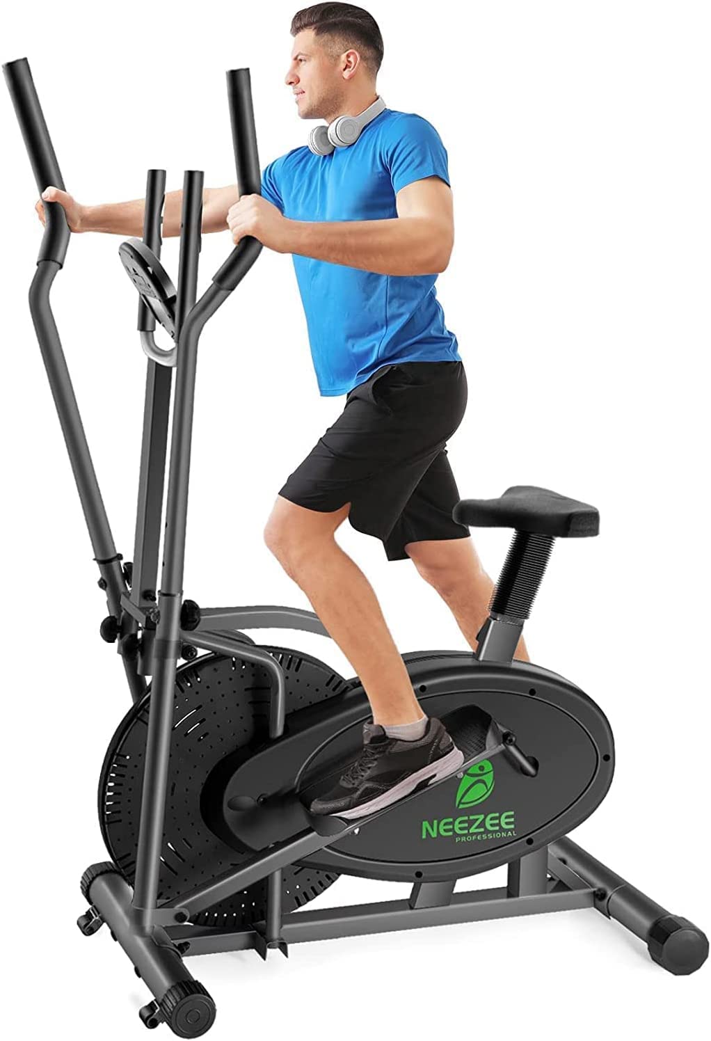 Ellittiche 2 IN 1 Elliptical Bike & Cross Trainer for Home - Neezee Fitness Equipment with Adjustable Seat, Smart LCD Monitor, Full Body Workout Machine Supports Up to 120kg (Black) - Perfect for Home Gym, Cardio Training & Weight Loss