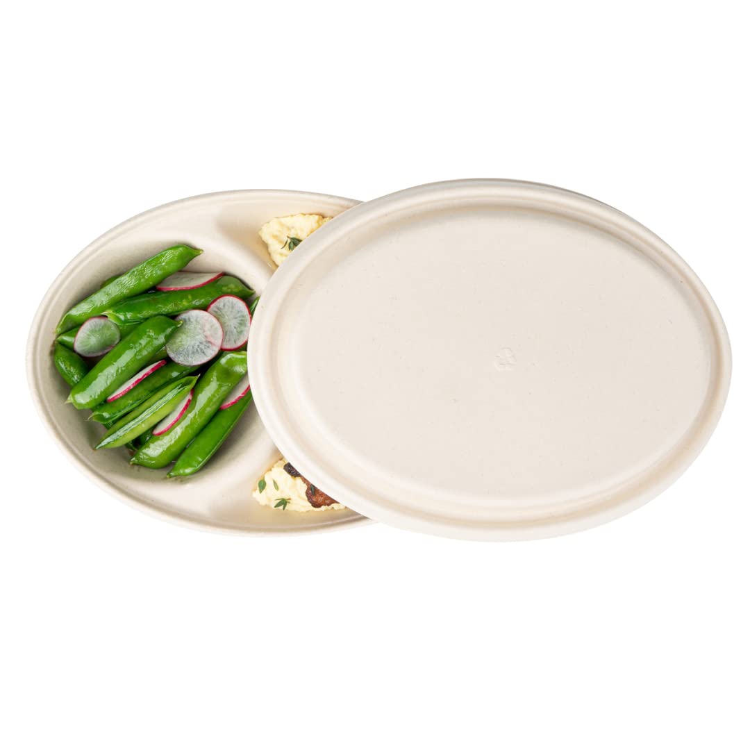 Eco-Friendly 100-Pack Oval Bagasse Lids for 21-OZ Sugarcane Bowls | Biodegradable & Compostable Disposable Lids | Perfect for Restaurants, Catering & Takeout Meals