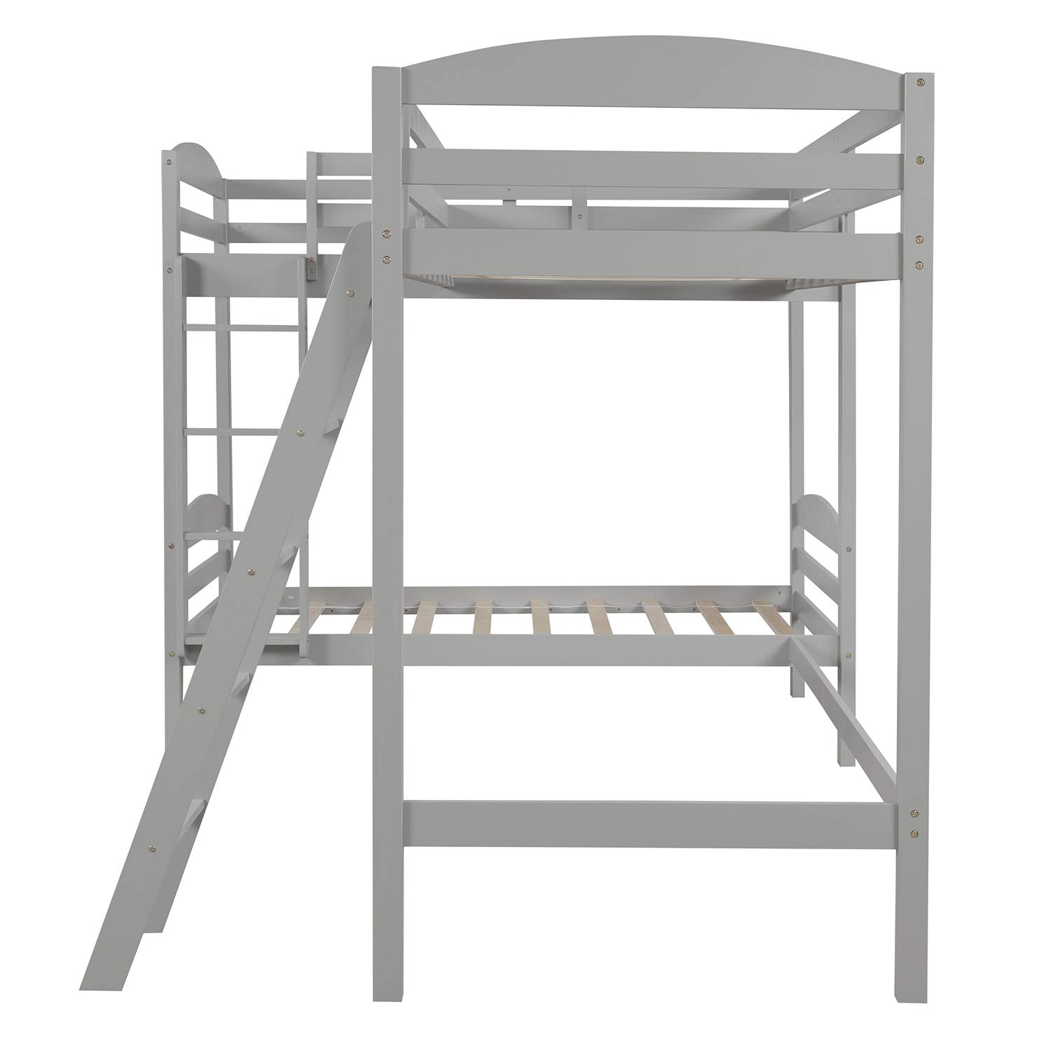 Merax Twin Over Twin L-Shaped Bunk Bed with Loft - Solid Pine Wood Bunk Bed for Kids, Teens & Adults - Space-Saving Gray Bunk Bed for Small Rooms - No Box Spring Needed - Perfect for Dorm, Bedroom & Guest Room