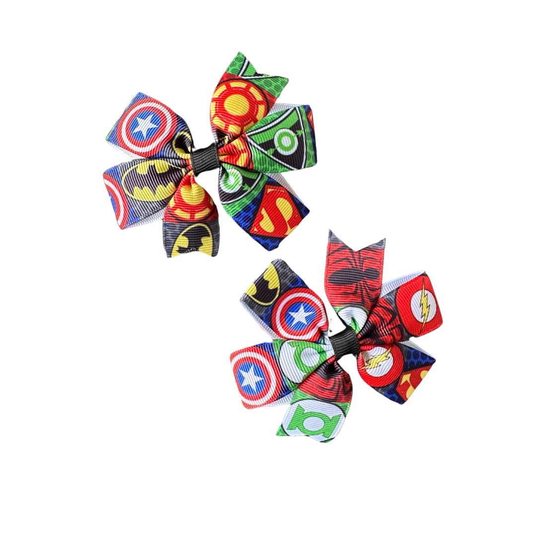 Super Hero Hair Bow Set - 2 Pack Birthday & Cosplay Accessories for Kids | Perfect for Dress Up, Themed Parties & Superhero Costumes