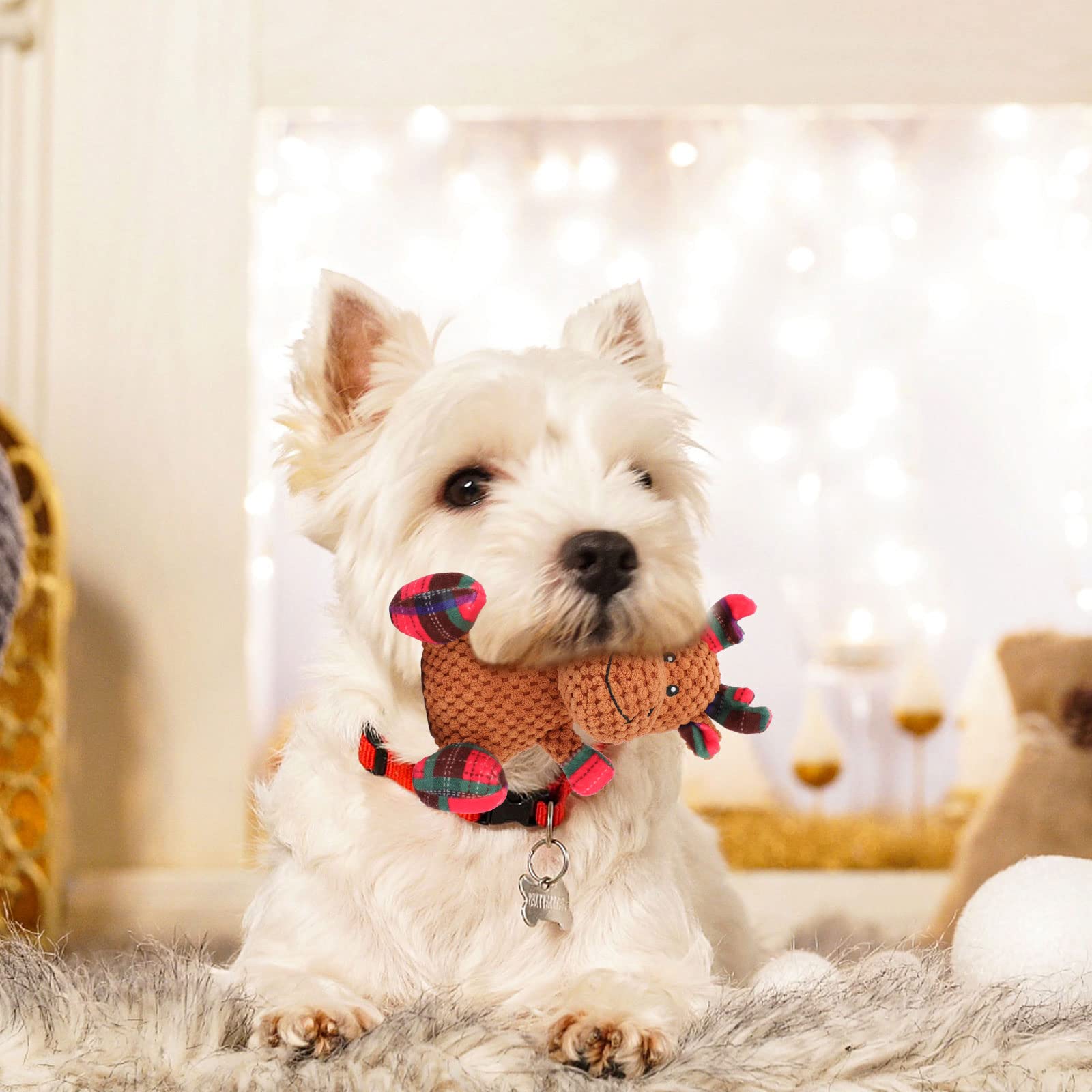Durable Rypet Christmas Squeaky Plush Dog Toy - Reindeer Stuffed Puppy Chew Toy for Small & Medium Dogs | Holiday Gift & Interactive Playtime