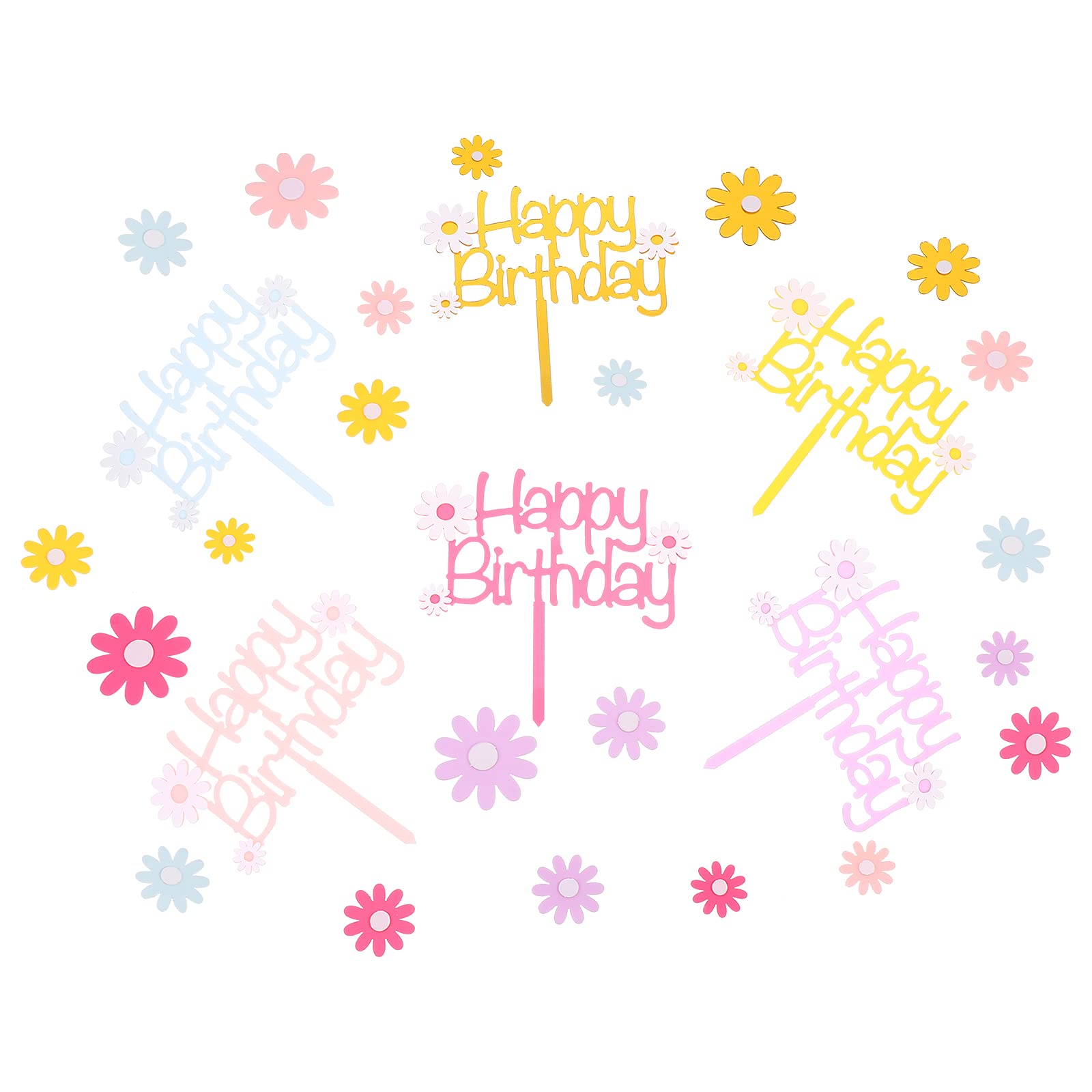 6 Sets Daisy Flower Cake Picks - Sunflower & Acrylic Cupcake Toppers for Birthday Party Decorations, Kids Baby Shower Supplies, Fruitcakes & Top Hats - Perfect for Wedding, Baby Shower, and Birthday Cake Decorating