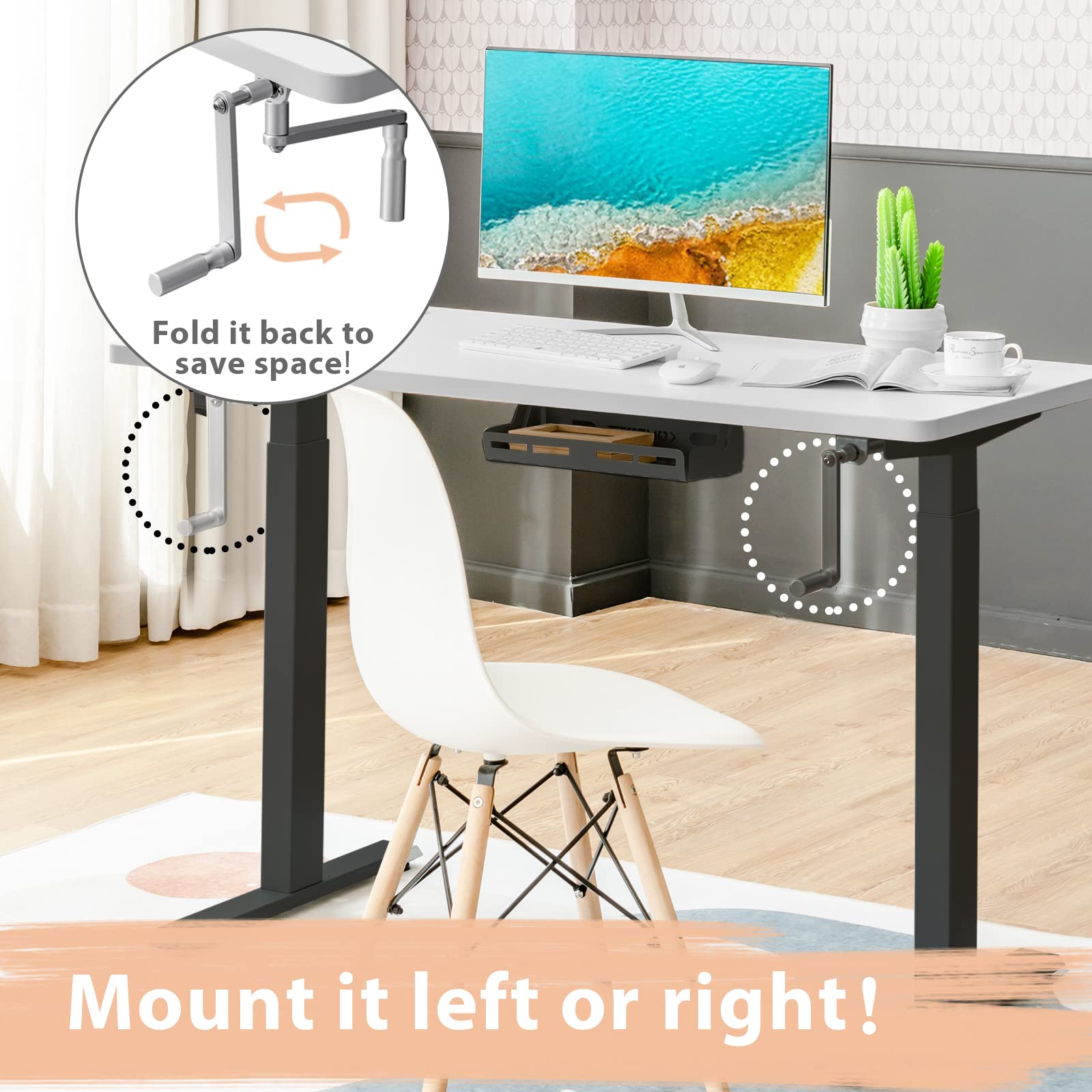 COSTWAY 48 x 24 Inch Adjustable Height Standing Desk - Manual Sit to Stand Workstation with Headphone Hook & Cable Management, Solid One-Piece Table Top for Home Office (Black & White) | Perfect for Remote Work, Gaming & Study Spaces