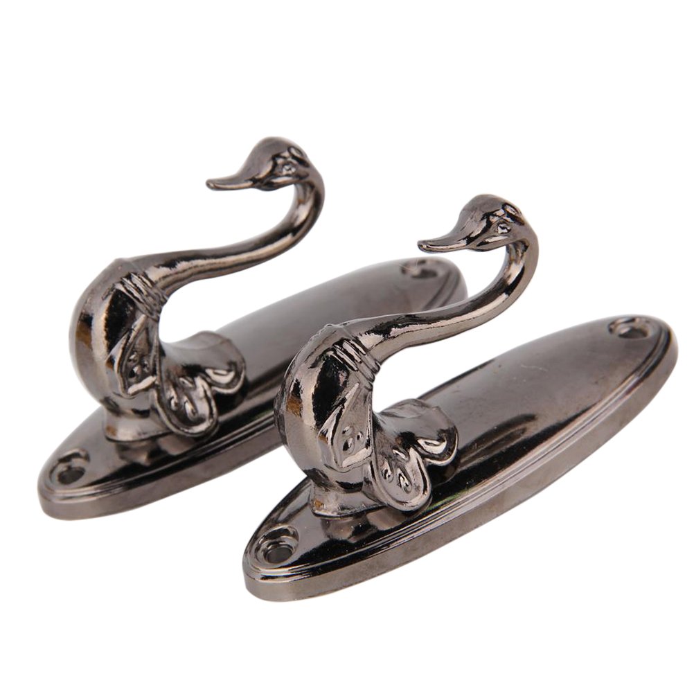 WINOMO Pair of Elegant Swan Style Drapery Curtain Holdbacks - Decorative Tieback Hooks for Windows (Black) - Perfect for Living Room, Bedroom & Home Decor