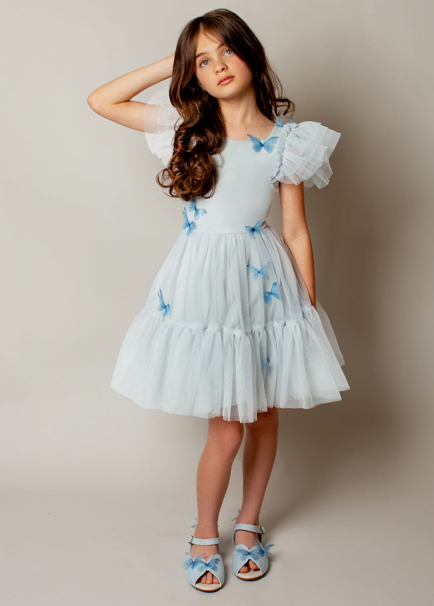 Lyrah Pale Blue Dress for Women - Elegant Flowy Midi Dress for Summer, Weddings & Special Occasions