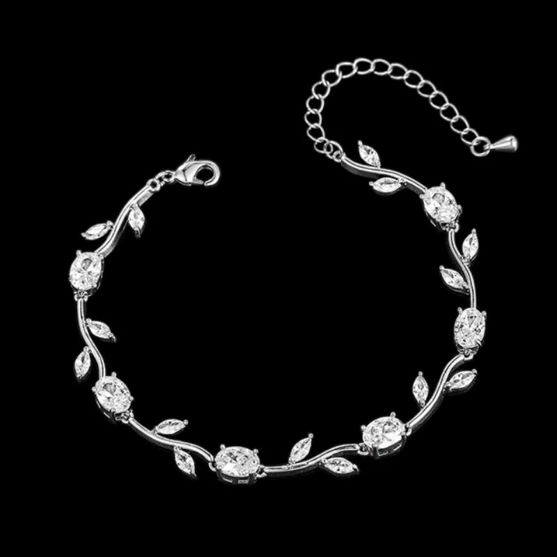 Elegant Silver Vine Wedding Bracelet with Cubic Zirconia 7845 - Perfect for Bridal Jewelry, Anniversary Gifts & Special Occasions