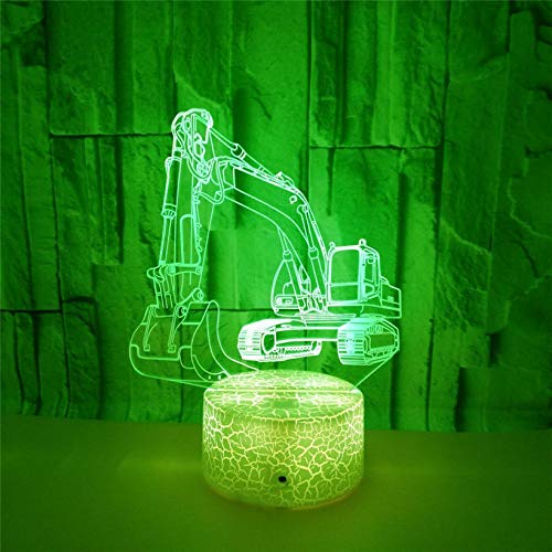 3D Excavator Night Light LED Touch Switch Desk Lamp - 7 Color Changing Optical Illusion Lamp for Kids Room, Birthday Gift, Christmas Decor, Home Office & Nursery Lighting