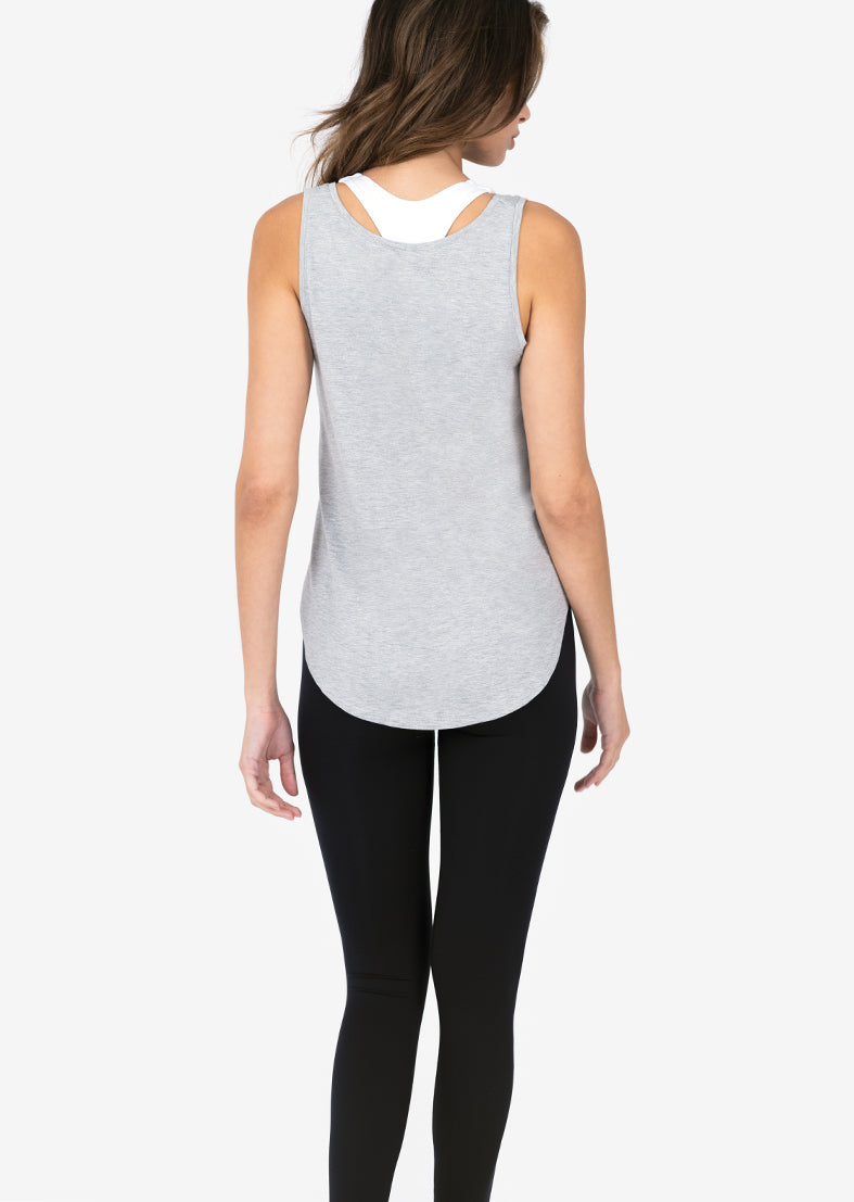 Elevate Aloe Reversible Long Tank Top - Grey Marl | Women's Comfortable Stretchy Yoga Shirt for Workout & Casual Wear