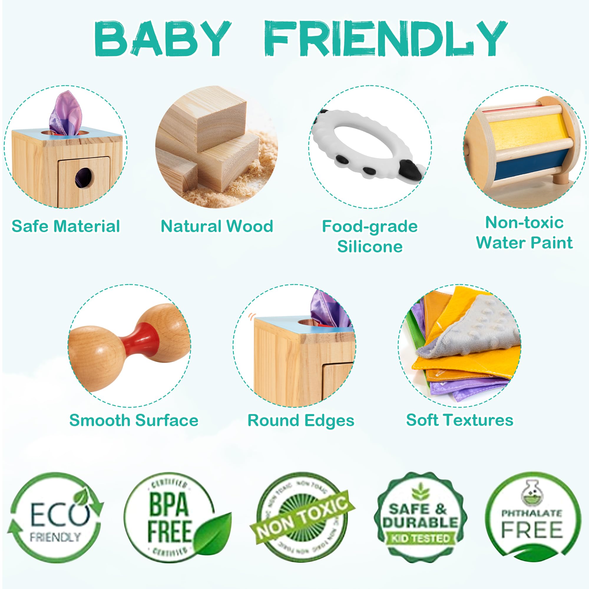Montessori Toys for Babies 0-6 Months | 8-in-1 Educational Sensory Toy Set for Newborns 0-3-6 Months | Includes Tissue Box, High Contrast Toys, Spinning Drum, Teether | Perfect for Early Learning & Playtime at Home or On-the-Go