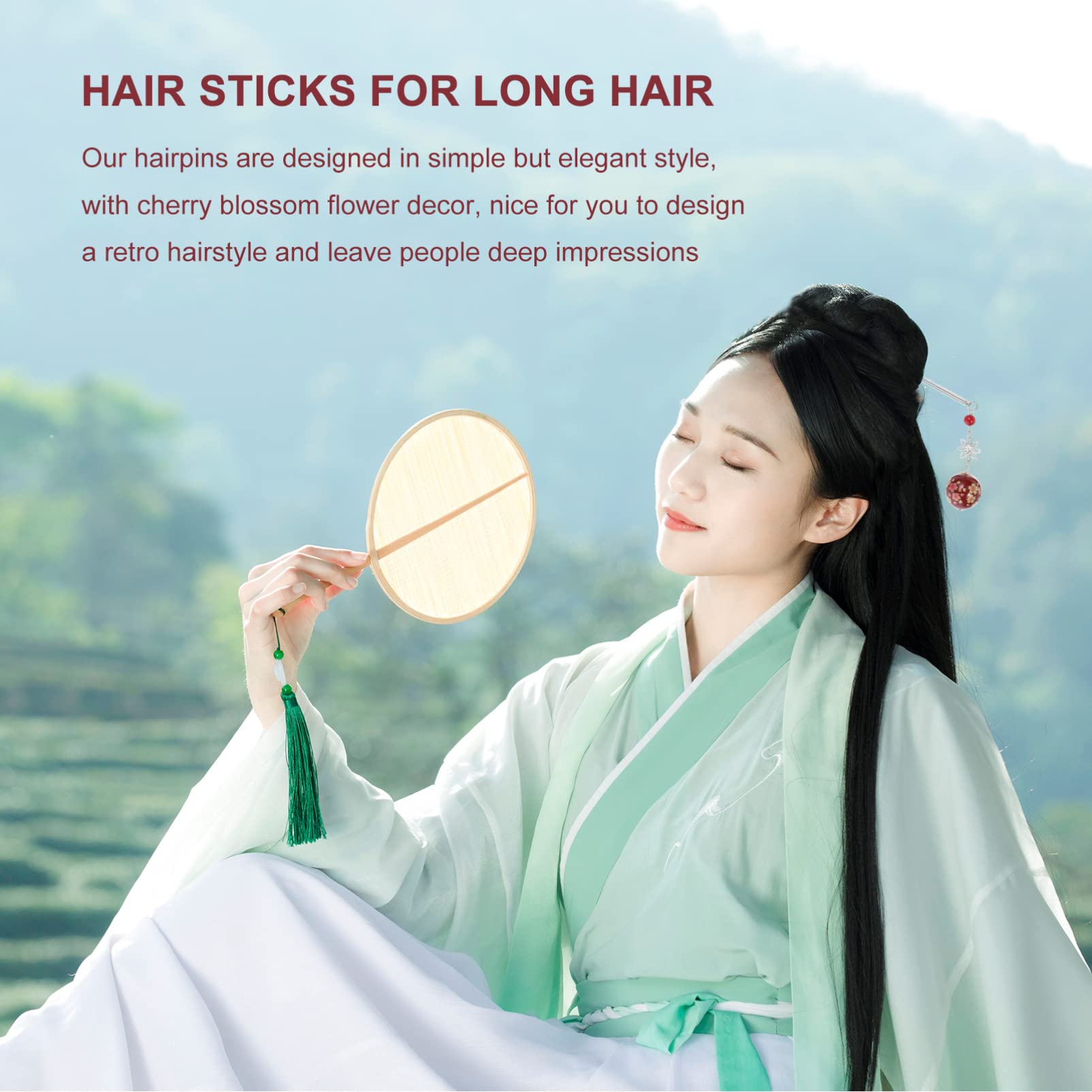 Cherry Blossom Hair Stick - Japanese Hair Chopsticks for Women, Hair Fork & Accessories - Perfect for Updos, Buns & Special Occasions