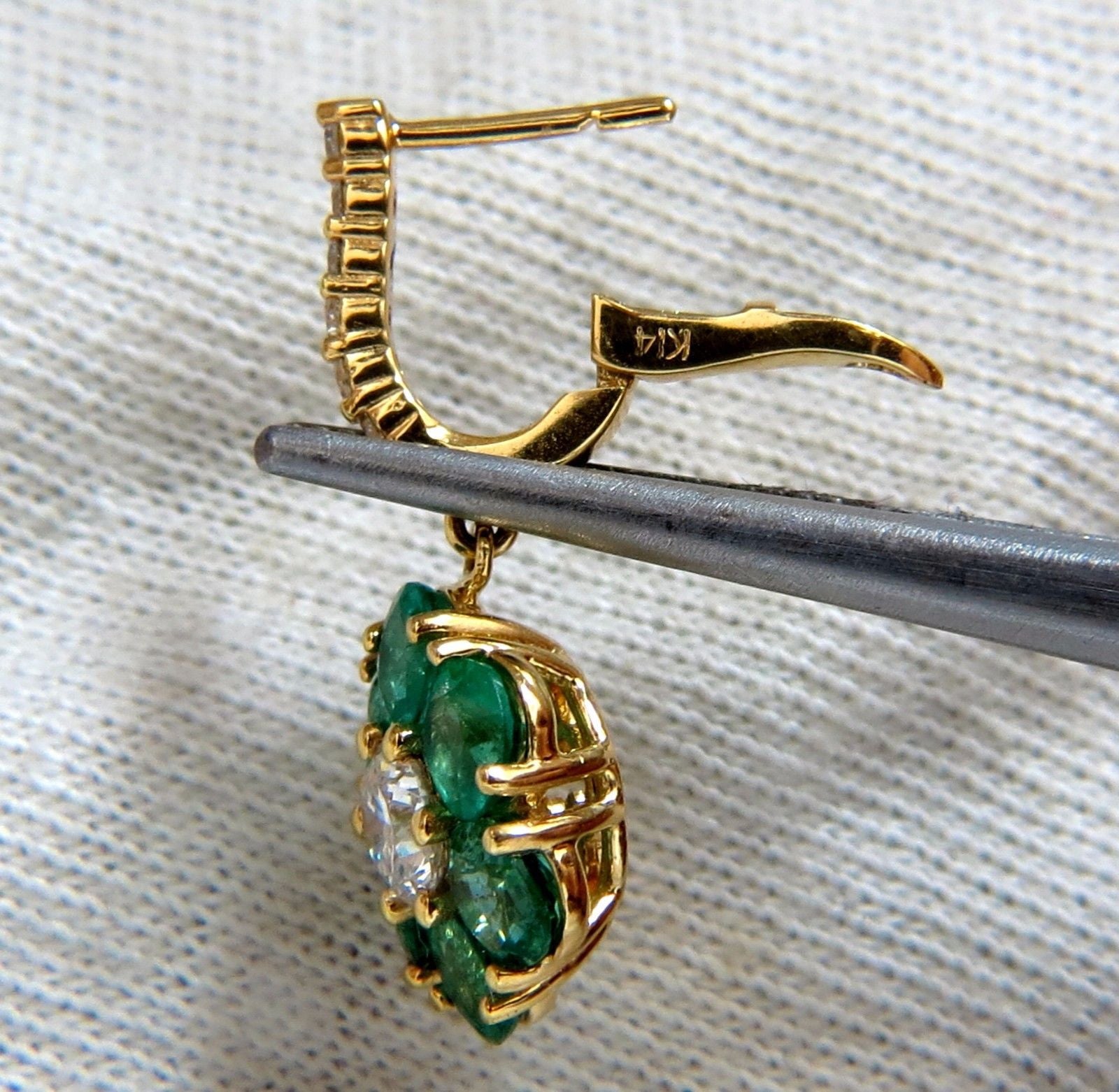 5.38ct Natural Emerald Diamond Dangle Earrings in 14K Gold - Vivid Green Gemstone Jewelry for Women, Perfect for Weddings, Parties & Special Occasions