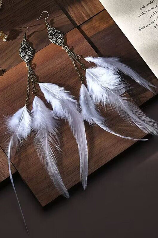 Vintage Chain Tassel Bohemian Feather Earrings for Women - Handmade Boho Chic Jewelry for Parties, Festivals & Everyday Wear