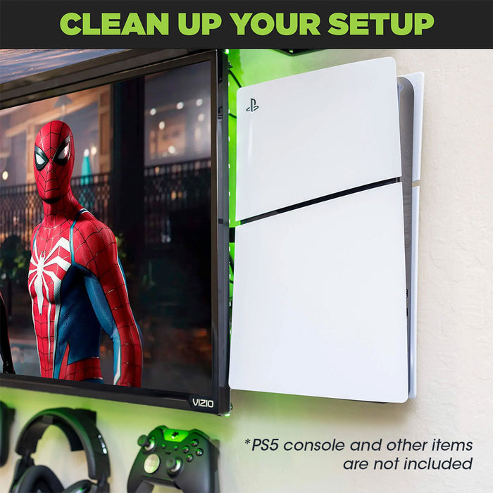 HIDEit PlayStation 5 Slim Wall Mount (Black) - Secure & Space-Saving PS5 Vertical Stand with Headset Holder - Perfect for Gaming Rooms & Small Spaces
