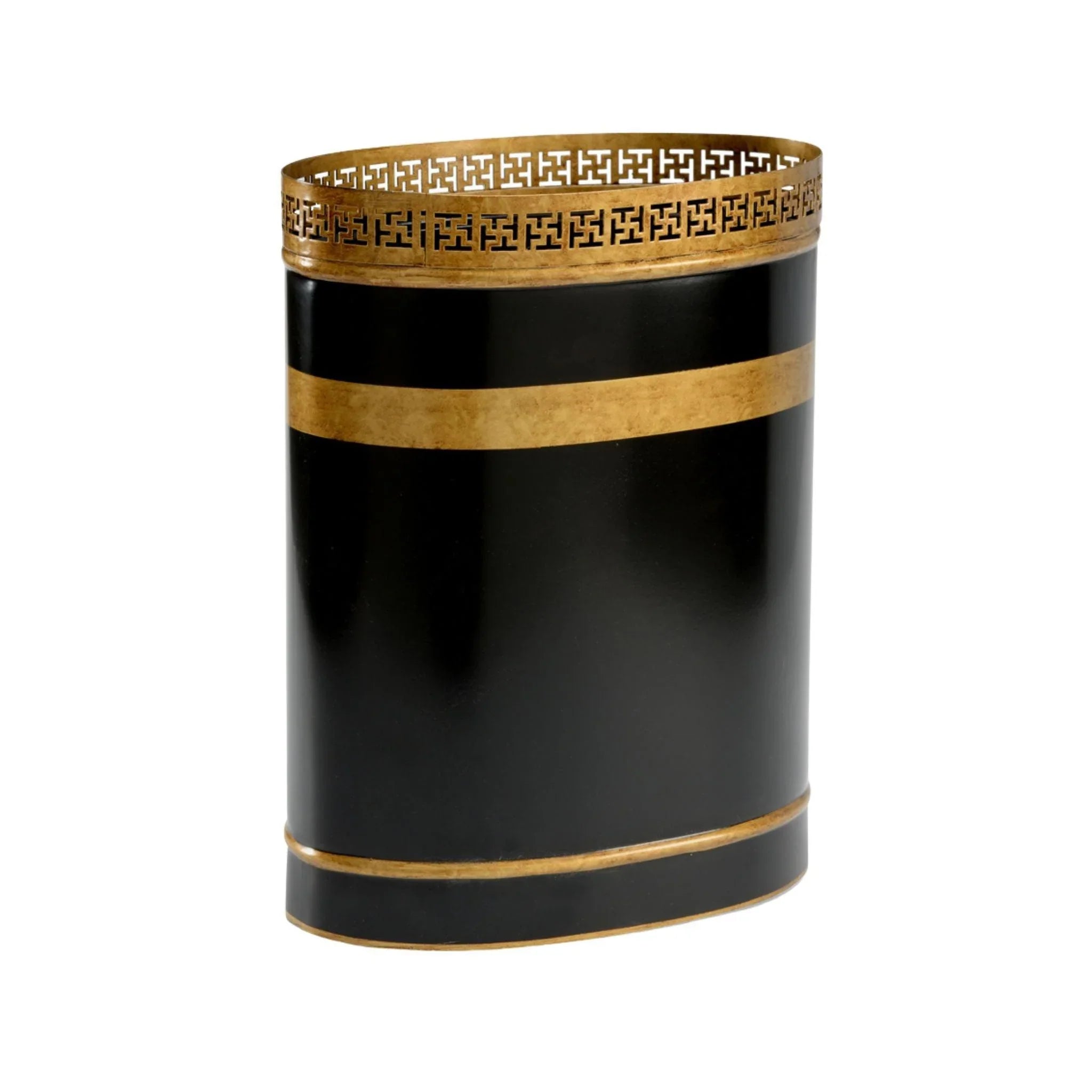Elegant Black Iron Wastebasket with Antique Gold Accents - Perfect for Office, Bathroom & Home Decor