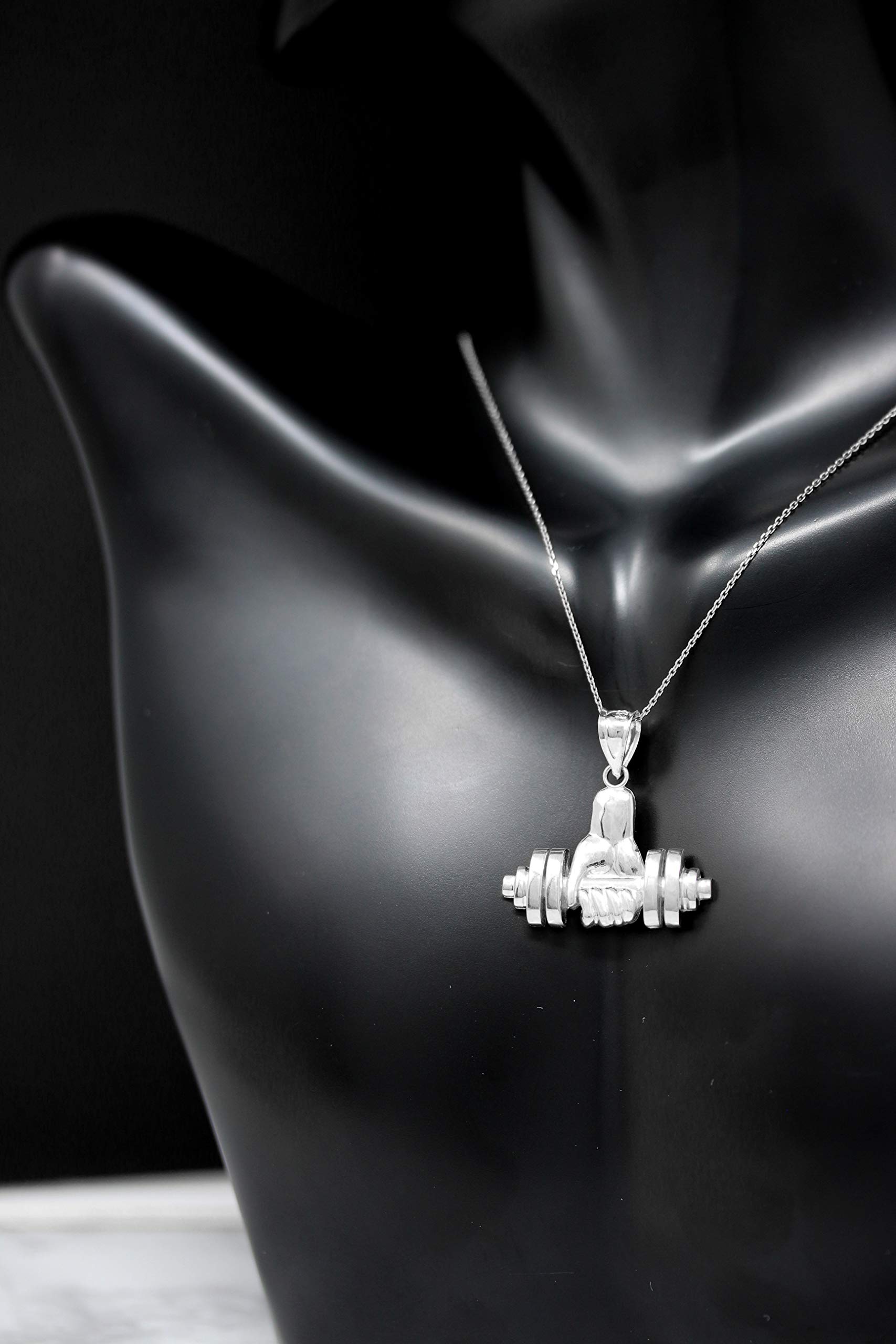 925 Sterling Silver Weightlifting Dumbbell Barbell Charm Pendant Necklace for Gym Enthusiasts - Perfect for Workouts, Fitness Motivation & Jewelry Gifts